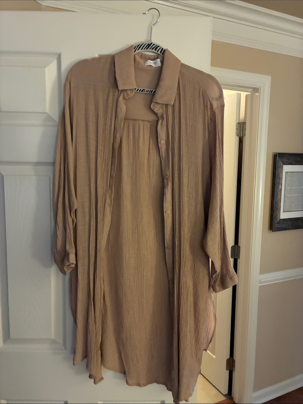 Bluivy Neutral Taupe Long Button-Front Trench Coat